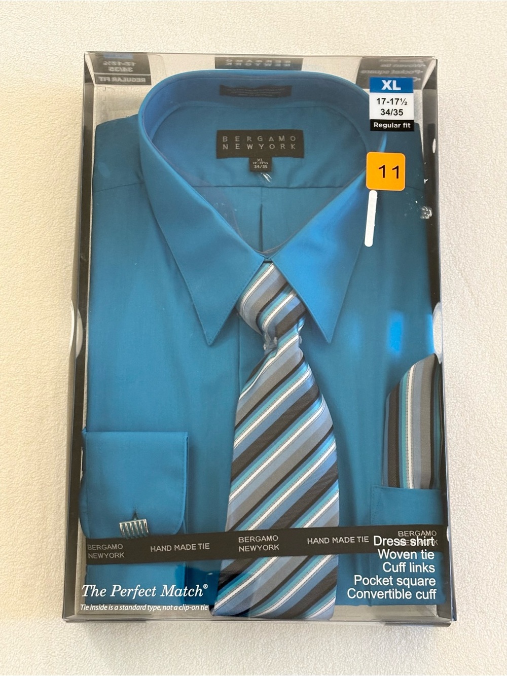 Bergamo New York Perfect Match Dress Shirt Set XL Tie Cufflinks